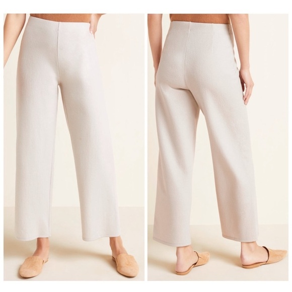 NWT Eileen Fisher Boiled Wool Jersey High Waisted Wide-Leg Pants in Chalk Size L - Picture 2 of 15